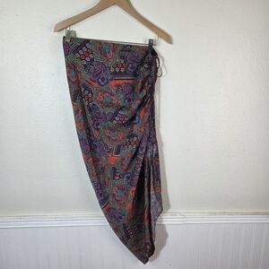 Veronica Beard Silk Blend Wrap Skirt Size 6 Paisley Asymmetrical Ruched Y2K